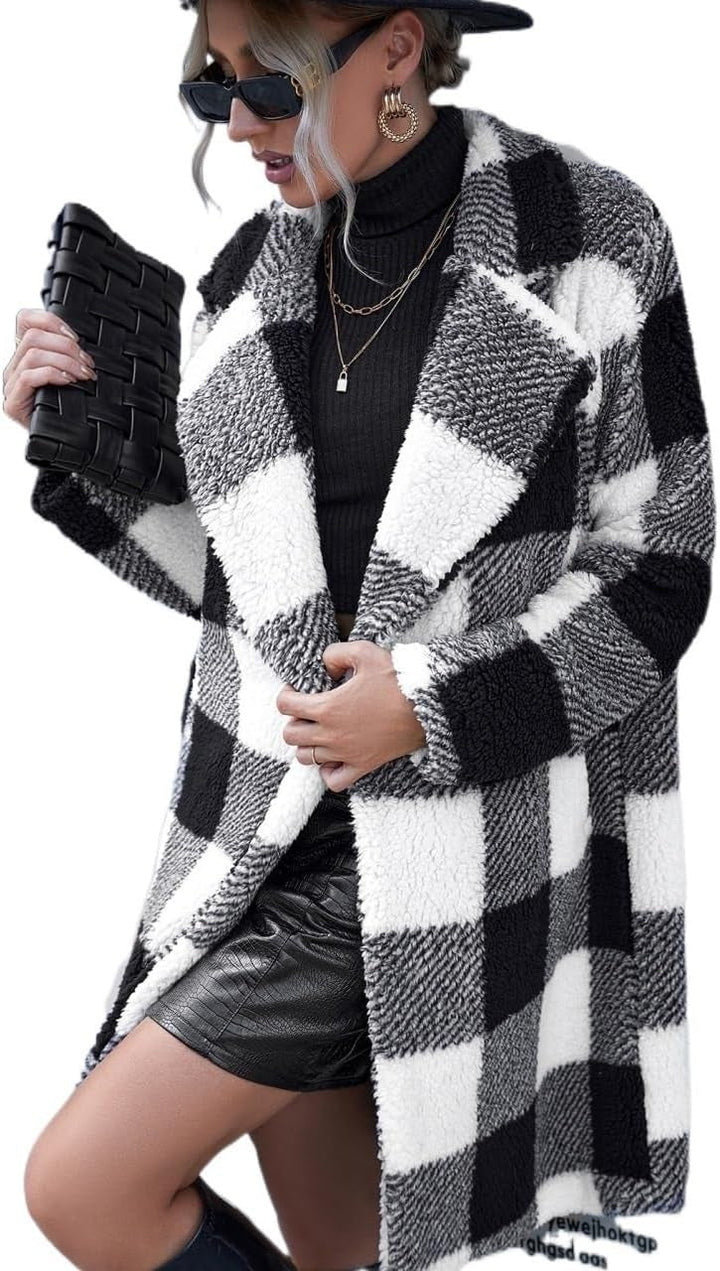 Women's Cozy Check Coat with Oversized Cut and Soft Lining Lune London