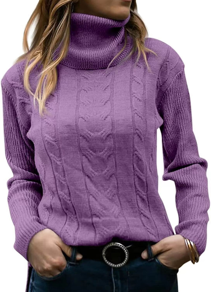Knit sweater for women with high collar and relief pattern with braids Lune London