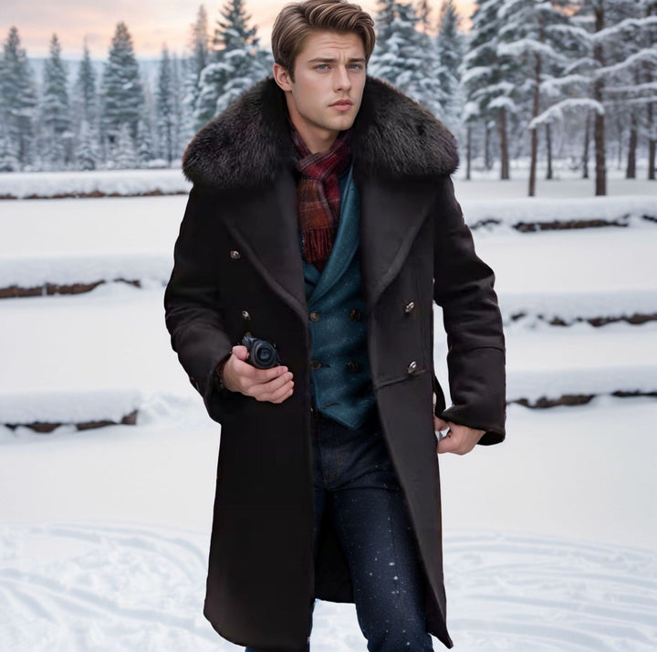 Men's Elegant Wool Jacket with Faux Fur Collar Lune London