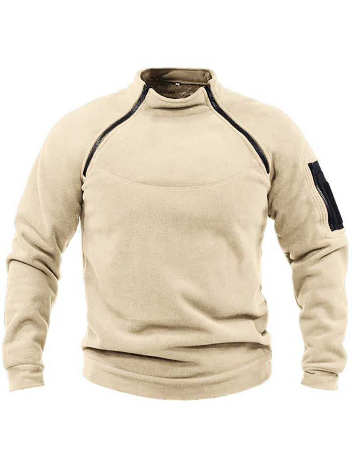 Men's Thermal Fleece Pullover with High Collar and Practical Pockets Chic Und Stil