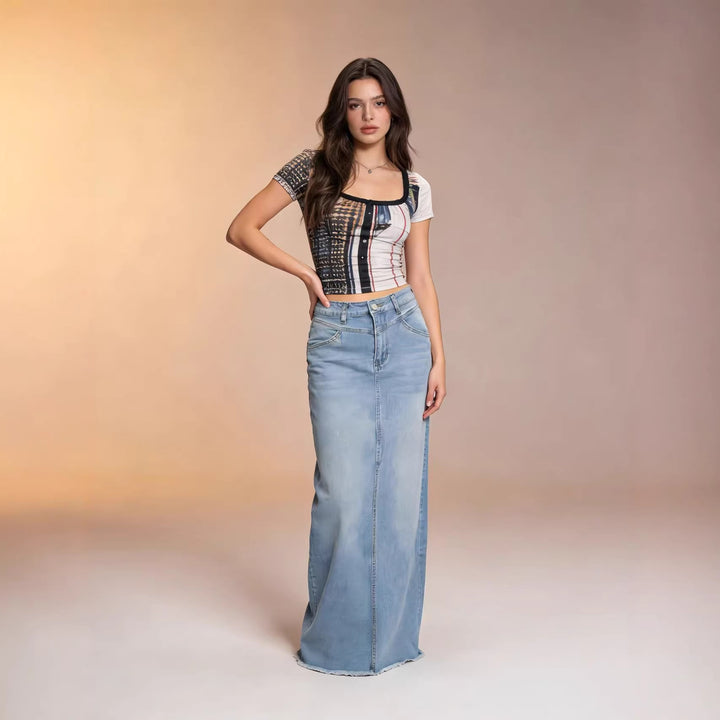 Ladies maxi skirt in modern cut with fringed details Lune London