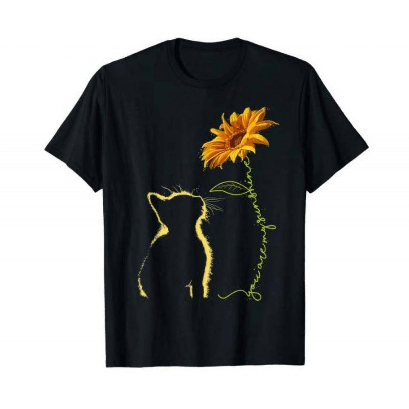 T-shirt femme avec motif créatif de chat et de tournesol Chic & Stil