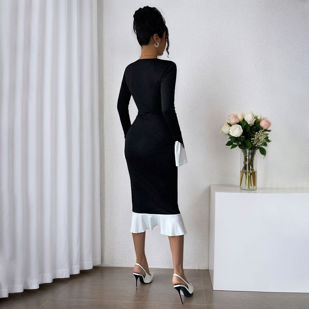 Elegant dress for women with ruffle details and wide sleeves Chic & Stil