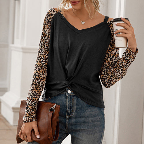 Casual women's t-shirt with leopard sleeves and trendy bow Lune London