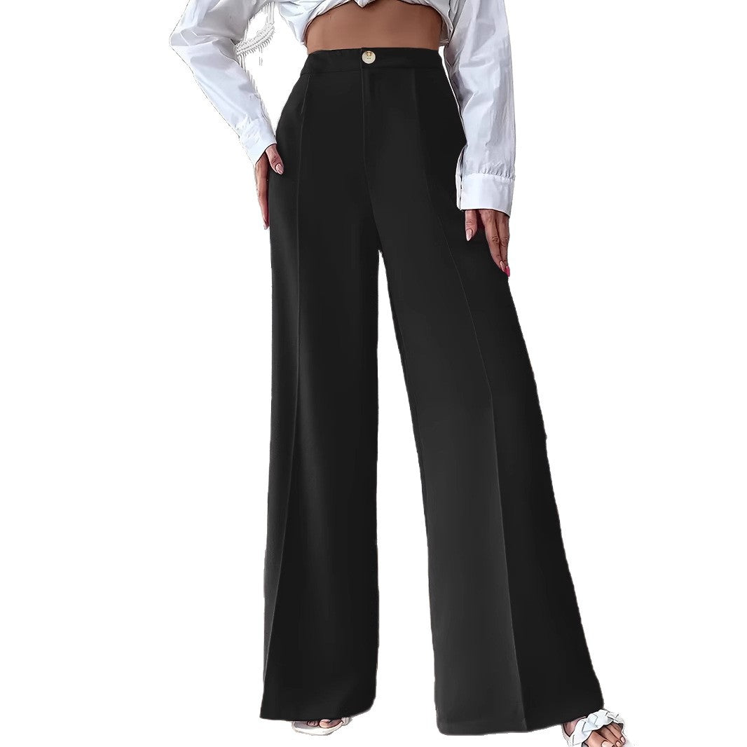 Wide palazzo pants for women with a stylish high waist cut and a button detail Lune London