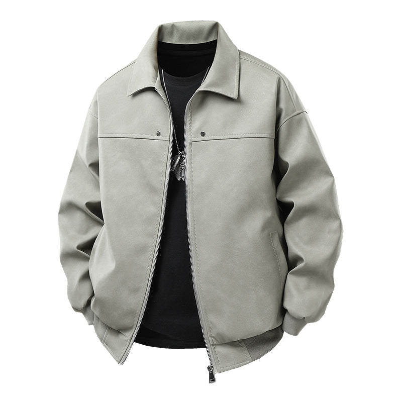Casual synthetic leather jacket for men with a loose fit and practical zip pockets Lune London