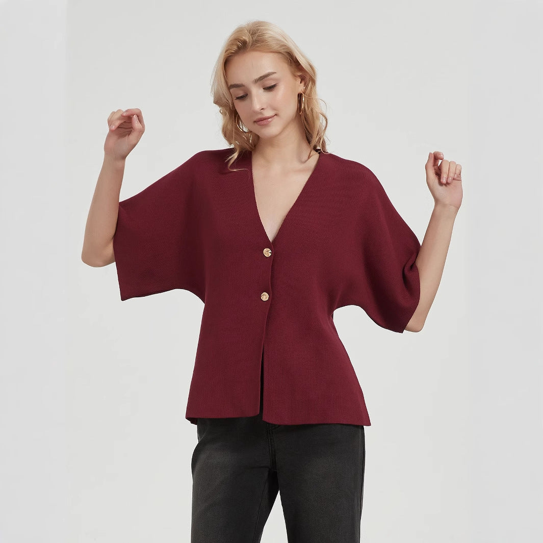 Ladies fashionable cardigan with deep V-neck and elegant button placket Lune London