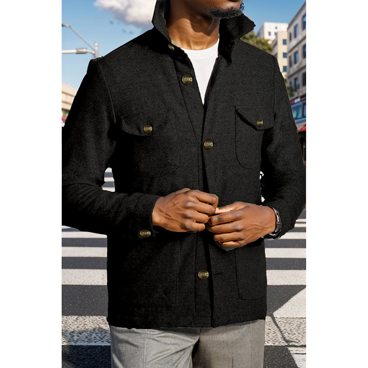 Modern utility jacket for men with practical high collar and applied pockets Lune London
