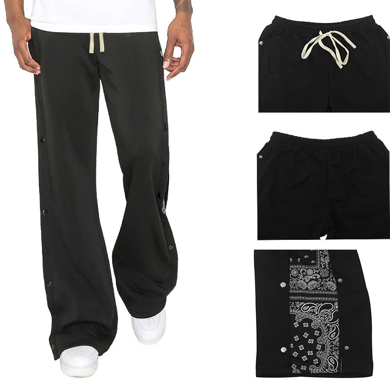 Casual men's jogger pants with side snap button closure and trendy mix of patterns Lune London