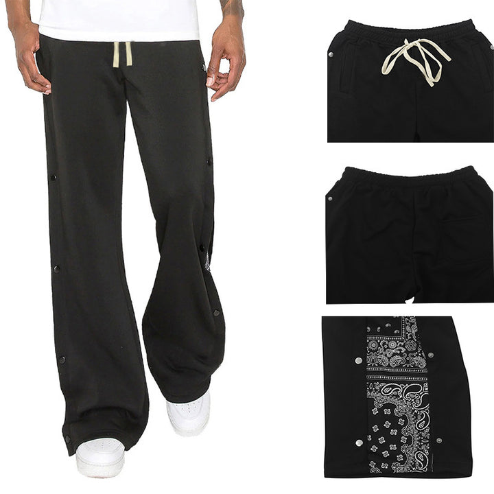 Casual men's jogger pants with side snap button closure and trendy mix of patterns Lune London