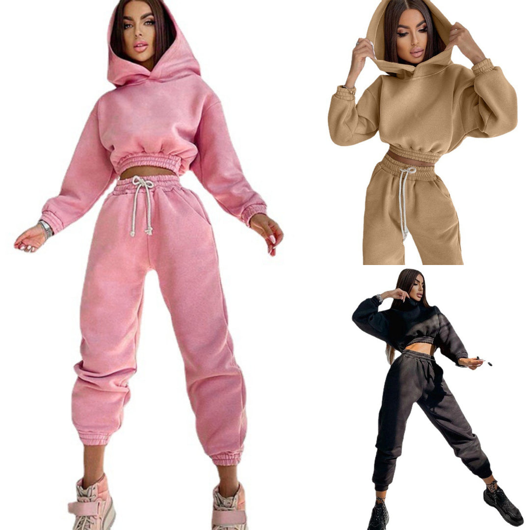 Women casual fleece sweatshirt set with high waist and drawstring Lune London