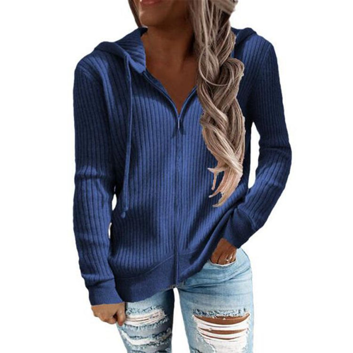 Veste à capuche rayée pour femmes avec fermeture éclair intégrale et poignets Chic & Stil