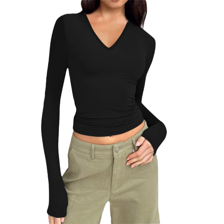Long sleeve women's T-shirt with V-neck and fitted cut Lune London