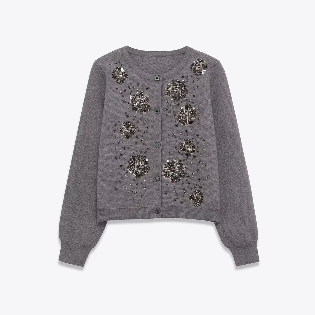 Cardigan pour femmes avec des détails floraux scintillants Chic & Stil