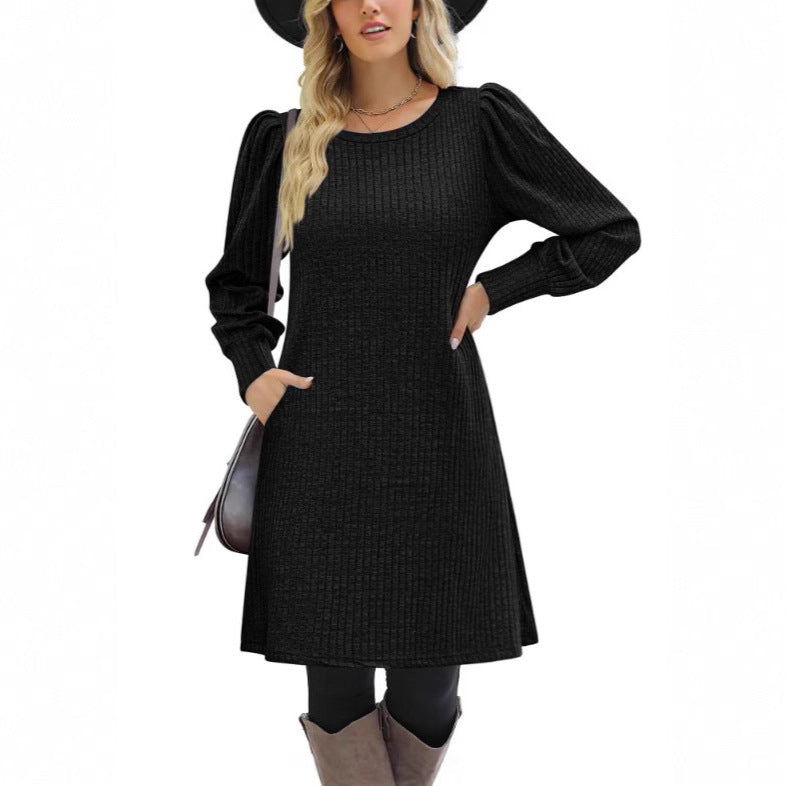 Robe pull femme avec tricot à côtes décontracté et élégantes manches bouffantes Chic & Stil