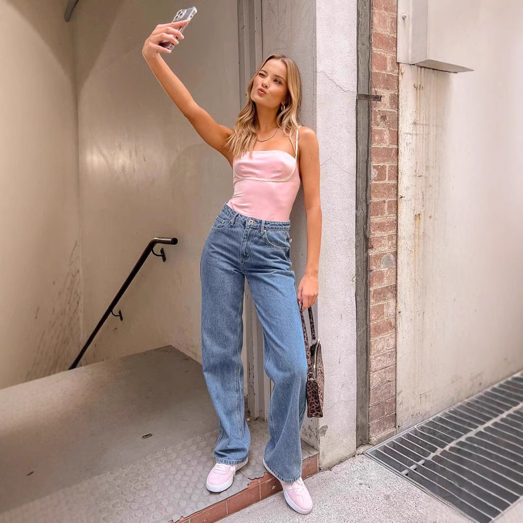 Women's High Waist Jeans with Wide Leg and Classic Cut Lune London