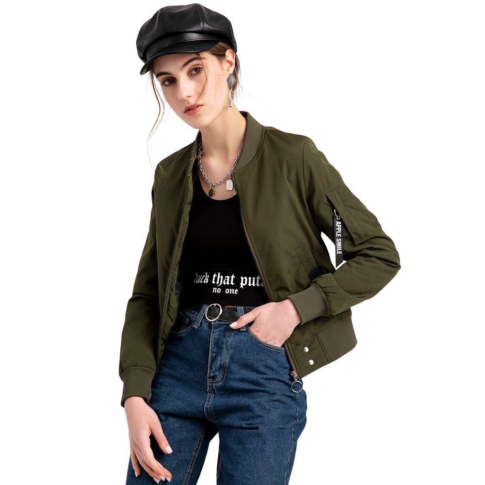 Trendy women's bomber jacket with practical pockets and chic side inserts