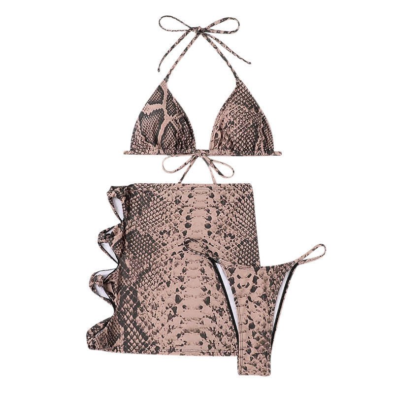 Triangle snake print bikini set for women with matching ruffled scarf Lune London