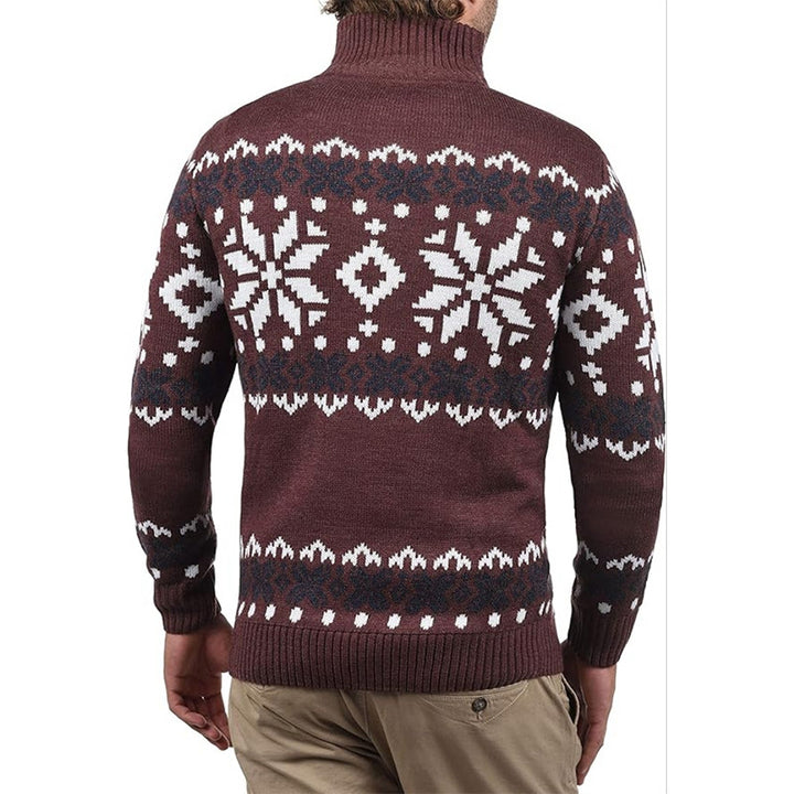 Men's knitted sweater with half zipper and chic Christmas pattern