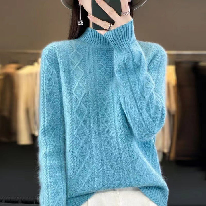 High-quality knitted pullover for women with a turtleneck and cable design Lune London