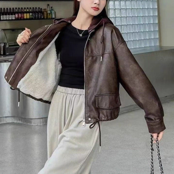 Veste en faux cuir décontractée pour femmes Chic & Stil