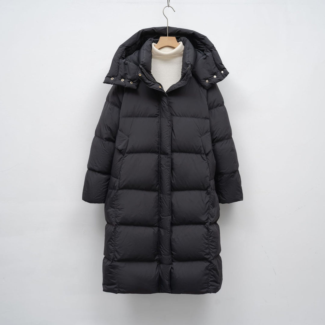 Women Long Down Coat With Adjustable Hood And Luxury Chic Inner Lining