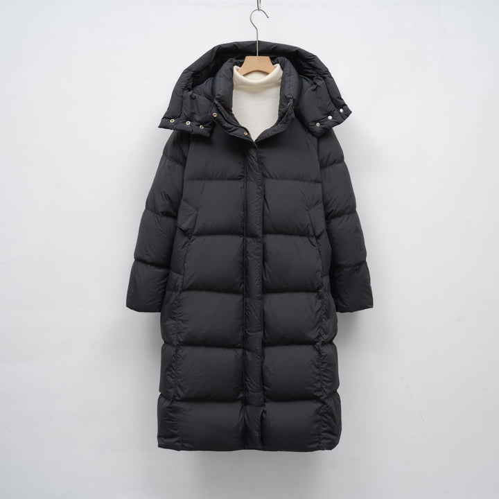 Women Long Down Coat With Adjustable Hood And Luxury Chic Inner Lining