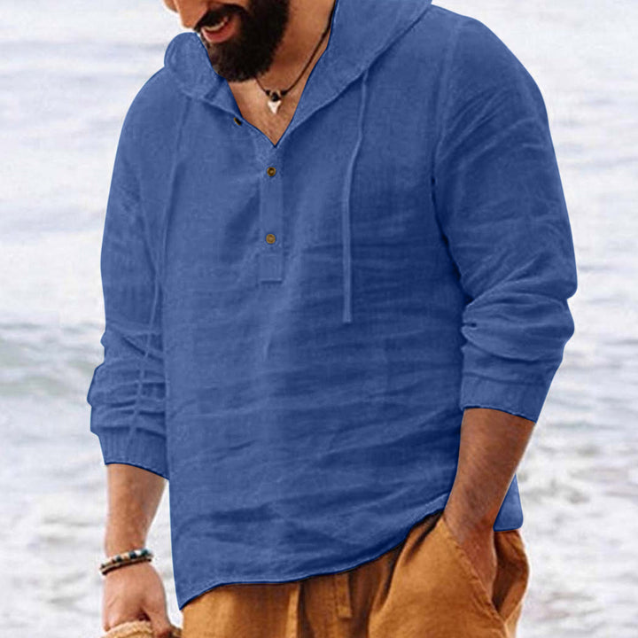 Men's linen hoodie with button placket and relaxed fit Lune London