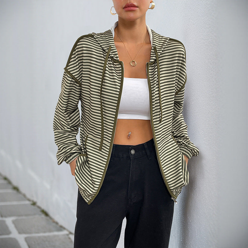 Casual women's jacket with zipper and striped pattern Lune London
