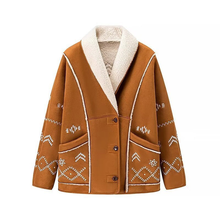 Veste teddy décontractée et chaude pour femmes avec broderie Chic & Stil