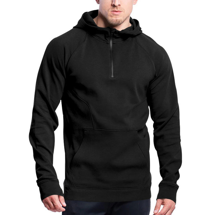 Men's sporty hooded sweatshirt with practical half-zip closure and side pockets Lune London