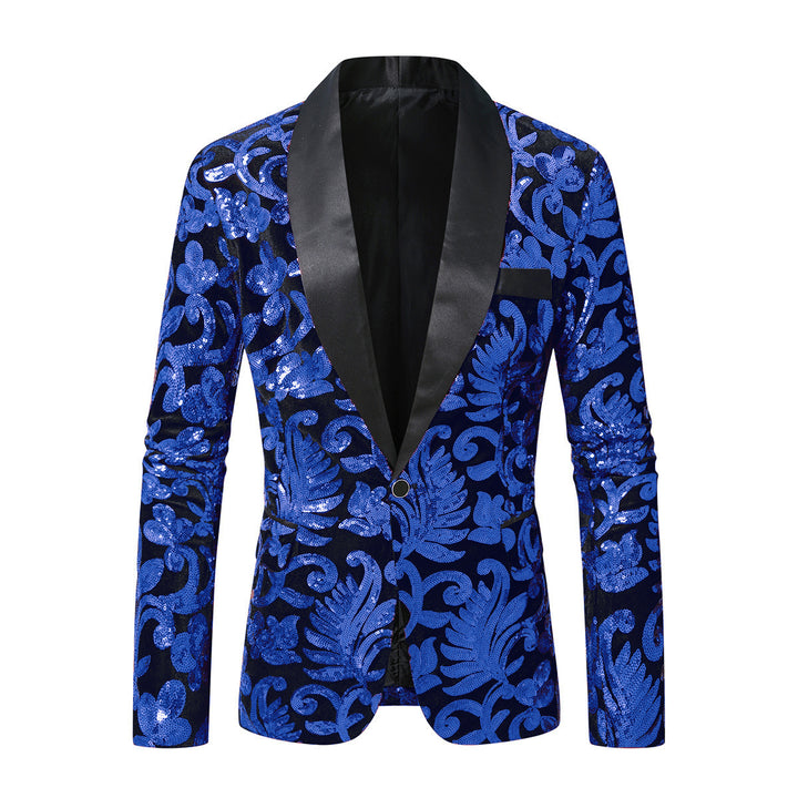 Shimmering suit blazer for men with sequin floral patterns Lune London