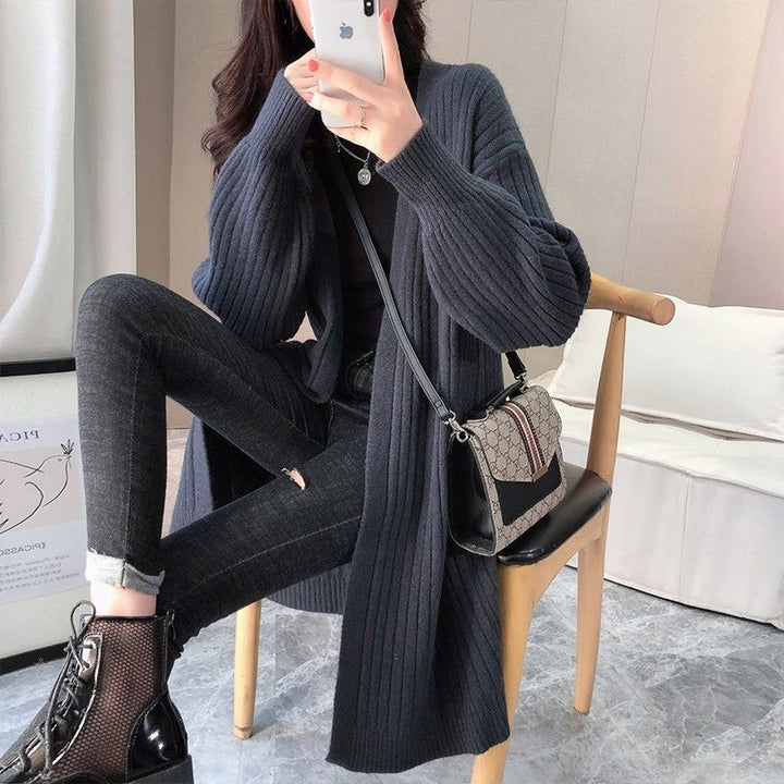 Striped chunky knit cardigan for women with an open cut and long sleeves Lune London