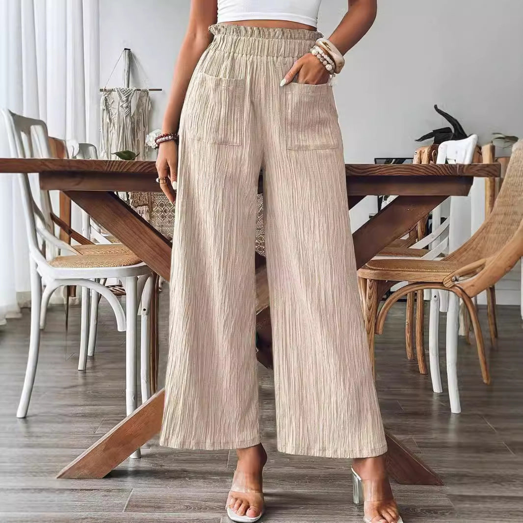 Loose linen pants for women with elastic waist and practical pockets Lune London