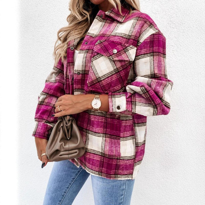 Plaid overshirt jacket for women with a relaxed fit and practical pockets Lune London
