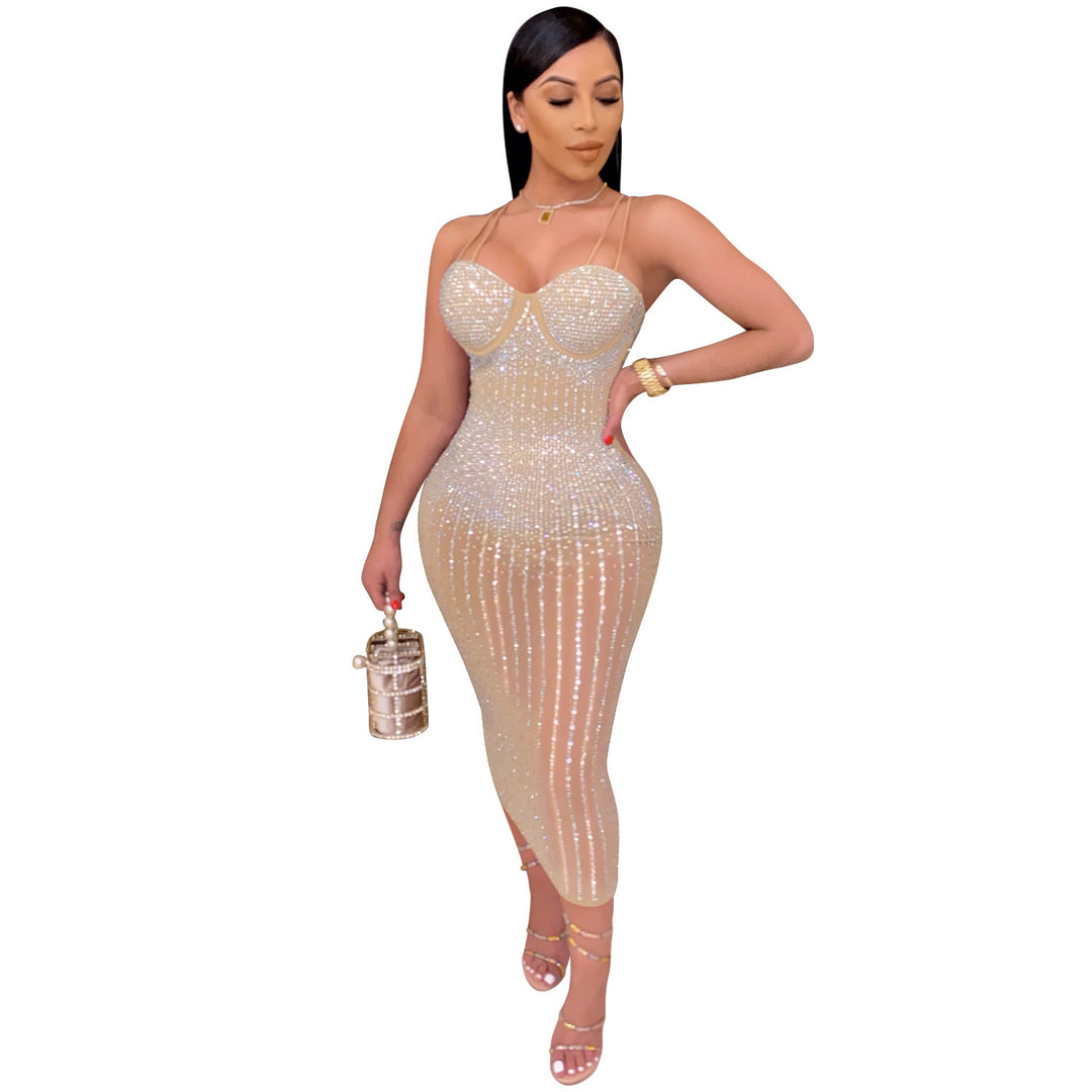 Lune London rhinestone embellished bodycon midi dress for ladies