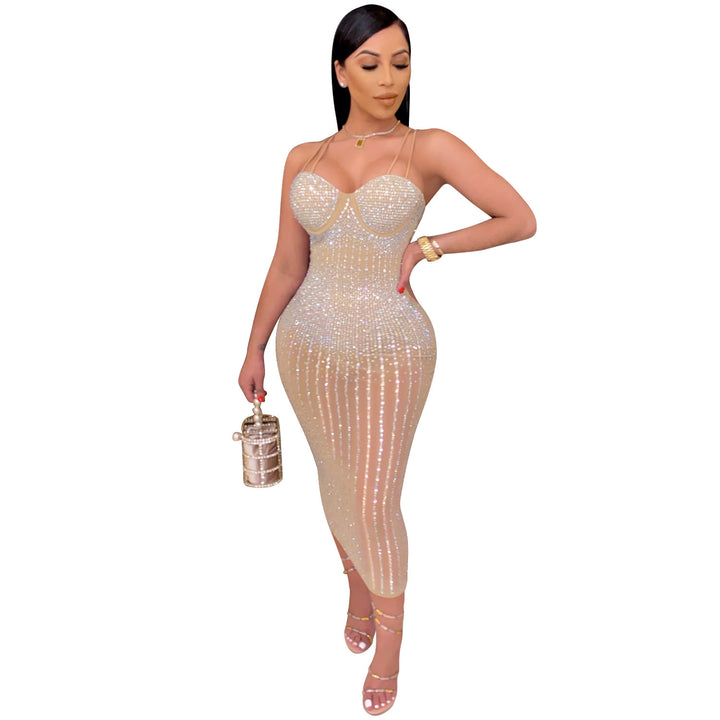 Lune London rhinestone embellished bodycon midi dress for ladies