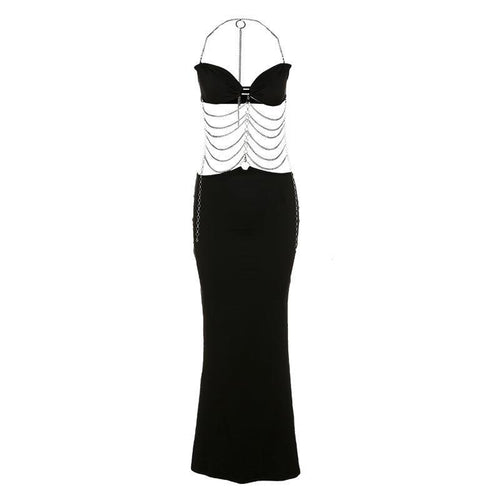 Ladies Elegant Maxi Dress with Chain Accents and Chic Slim Cut