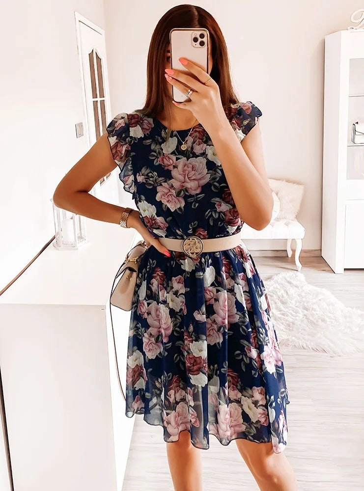 Chic and Stylish Floral Cap Sleeve Midi Dress