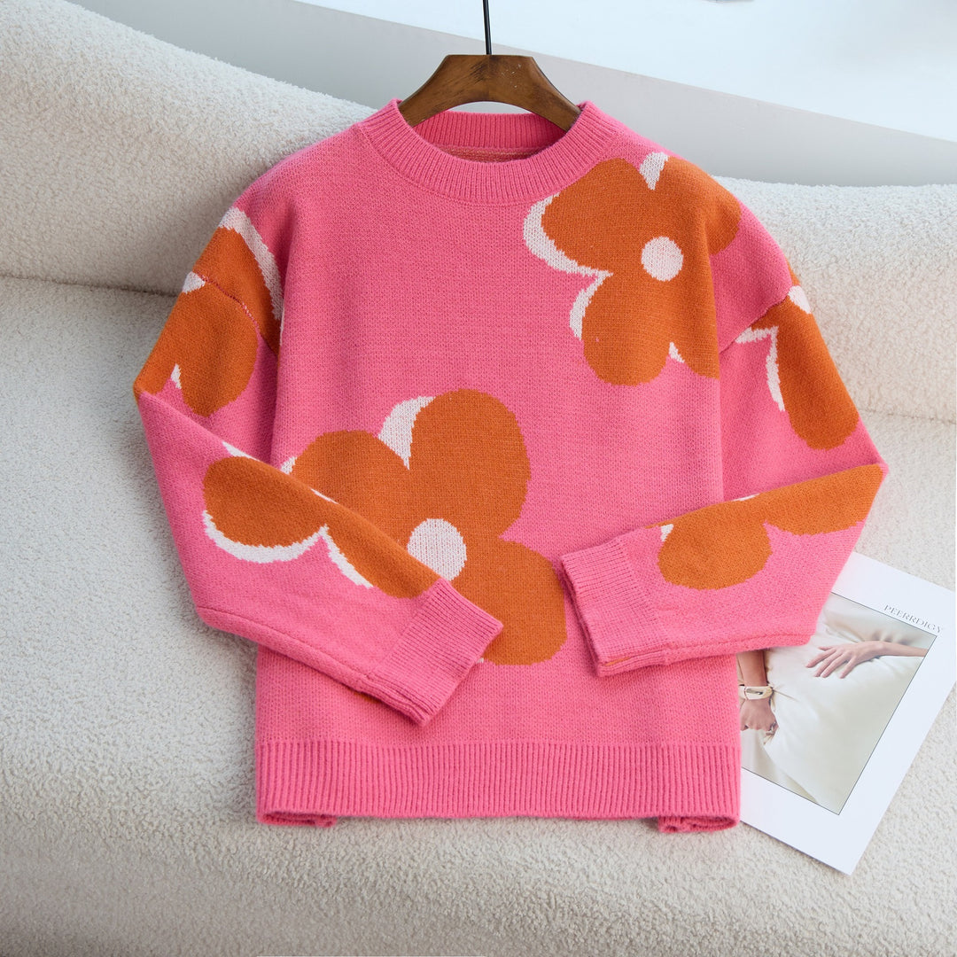 Pull femme avec motif floral et col rond classique Chic & Stil