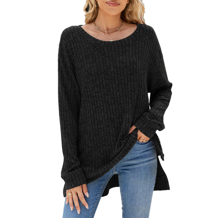 Lune London Ribbed Velvet Long Sleeve Casual T-Shirt for Women