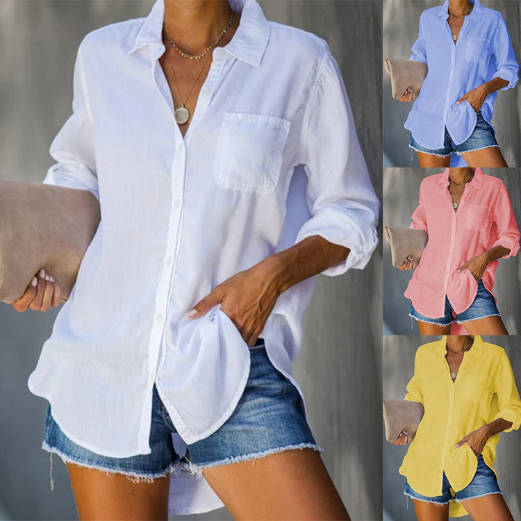 Casual blouse for women with a relaxed fit and practical chest pockets Lune London