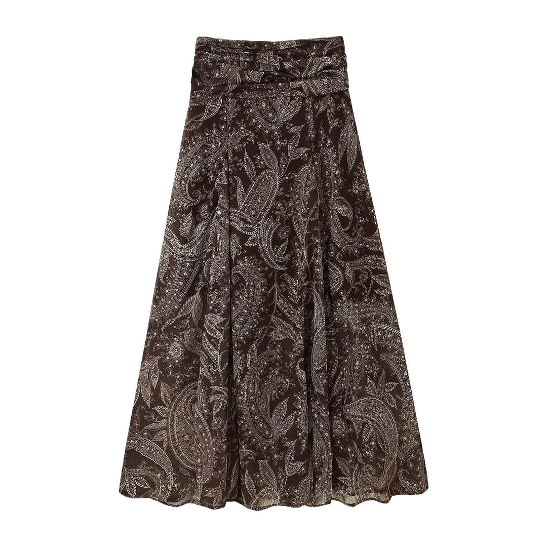 Elegant maxi skirt for women with paisley floral pattern and elastic waistband Lune London