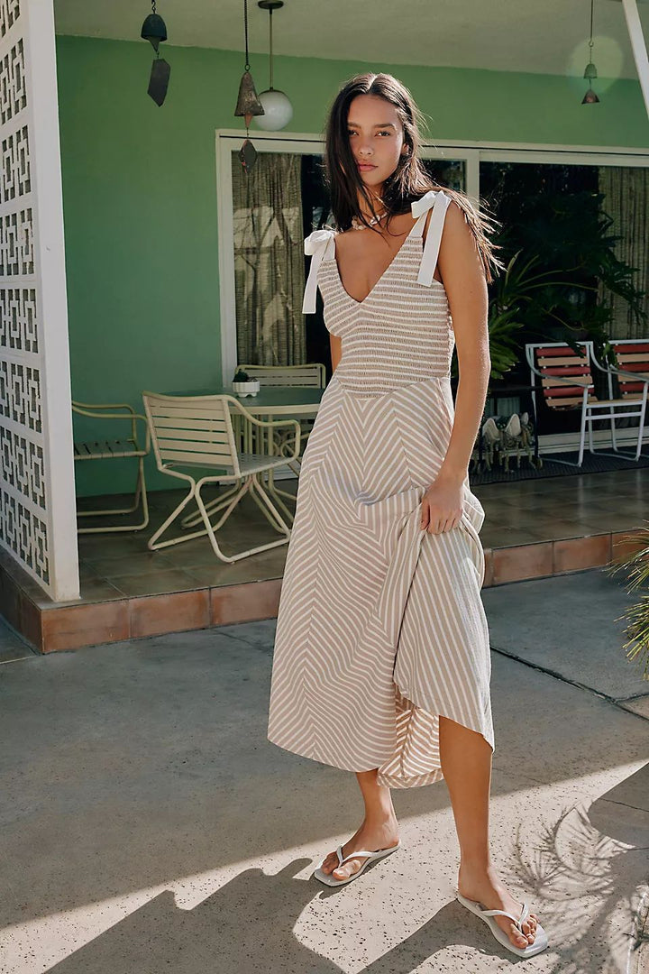 Ladies Maxi Summer Dress with playful straps and elegant V-neck