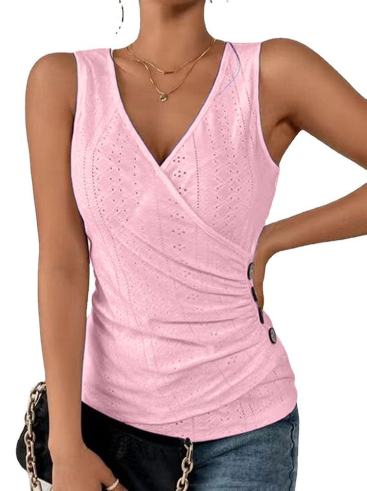 Women’s wrap top with decorative button details and fine lace patterns Chic und Stil
