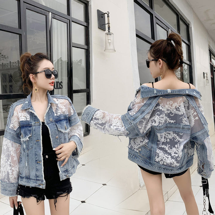 Veste en denim pour femme avec décoration en dentelle transparente Chic & Stil