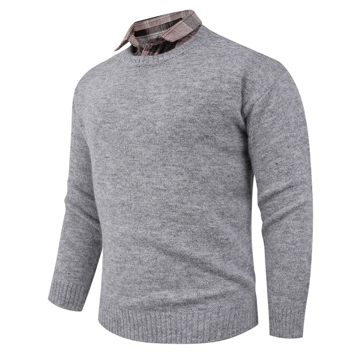 Men's Fine Crew Neck Sweater with Integrated Shirt Collar Lune London