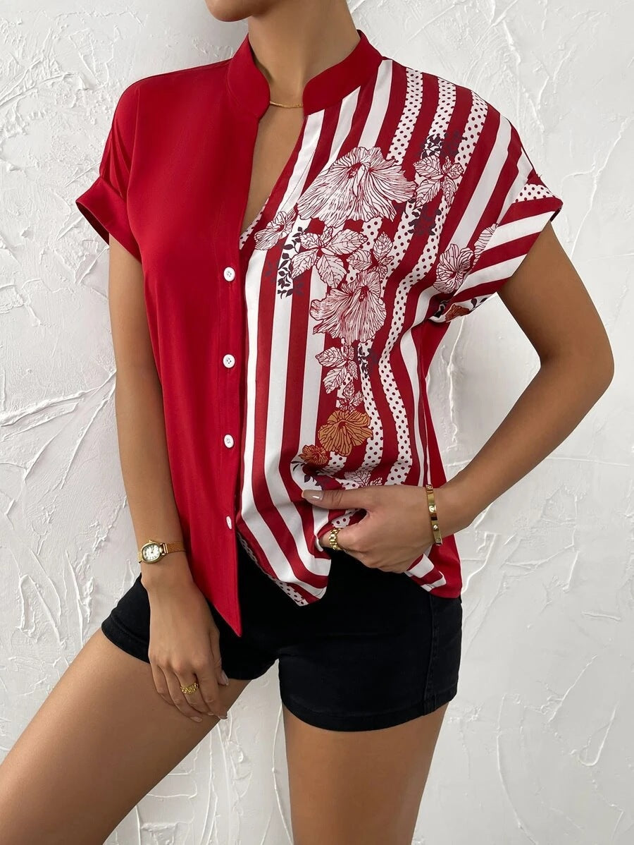 Ladies Short Sleeve Printed Blouse Lune London