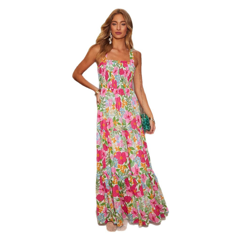 Maxi Dress for Women with Floral Details and Chic Off-Shoulder Design