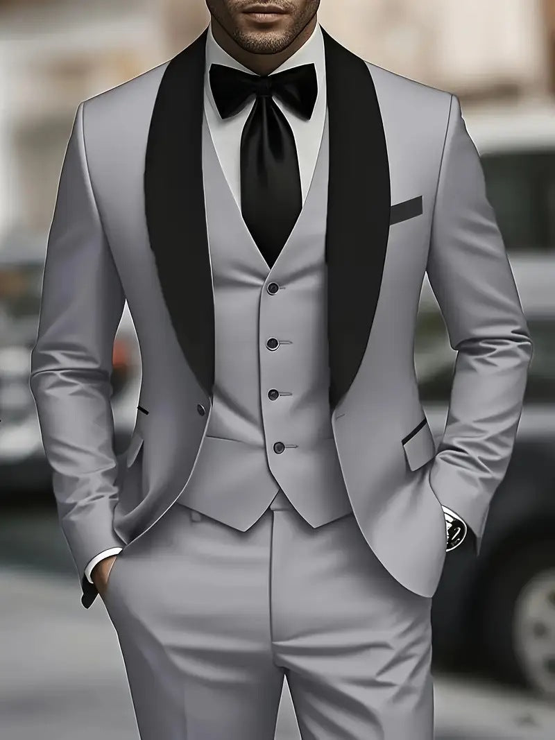 Men’s Elegant Three-Piece Suit Set with Satin Waistcoat & Timeless Style | Lune London